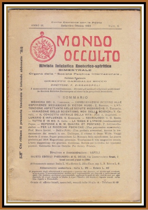ESAURITO  MONDO OCCULTO rivista iniziatica esoterico spiritica 1923 Kremmerz Papus num 5