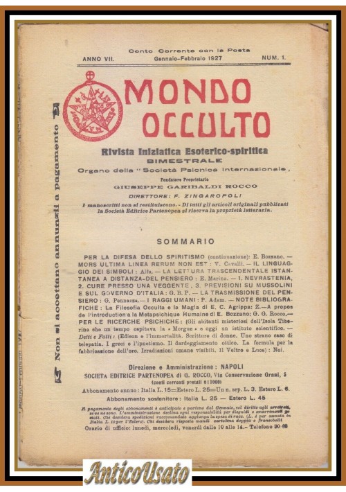 MONDO OCCULTO rivista iniziatica esoterico spiritica 1927 Linguaggio Simboli