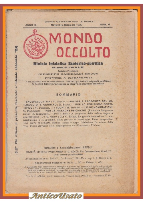 MONDO OCCULTO rivista iniziatica esoterico spiritica ANNATA COMPLETA 1922