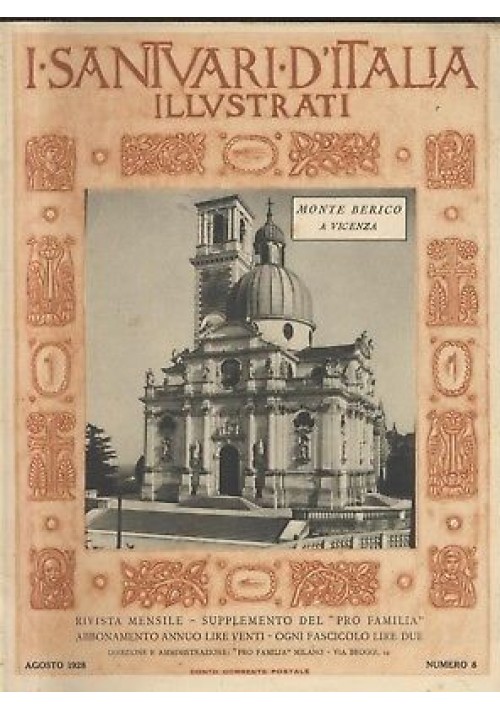 MONTE BERICO A VICENZA i santuari d Italia illustrati agosto 1928 