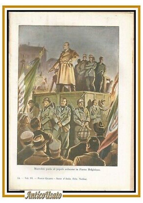 MUSSOLINI PARLA AL POPOLO MILANESE Stampa colori di Tancredi Scarpelli 1940 