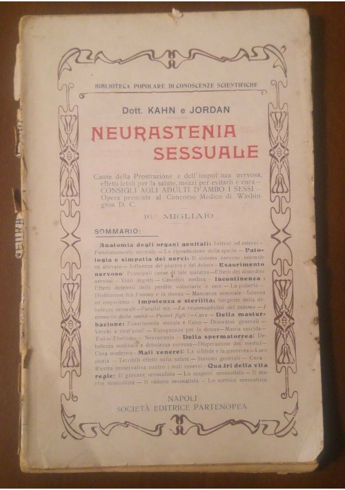 NEURASTENIA SESSUALE di Kahn e Jordan 1900 società editrice partenopea