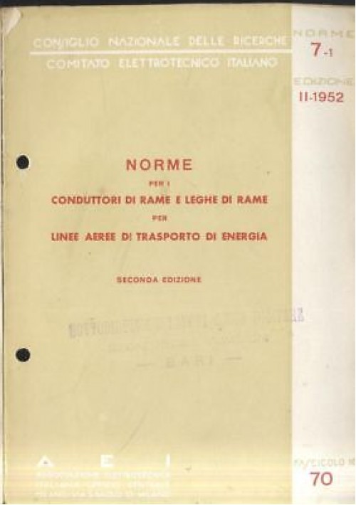 NORME CONDUTTORI RAME PER LINEE AEREE 1952 Associazione elettrotecnica italiana
