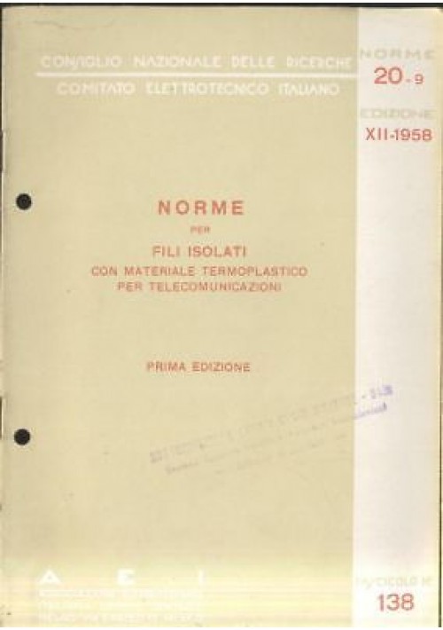 NORME FILI ISOLATI MATERIALE TERMOPLASTICO TELECOMUNICAZIONI 1958 elettrotecnica