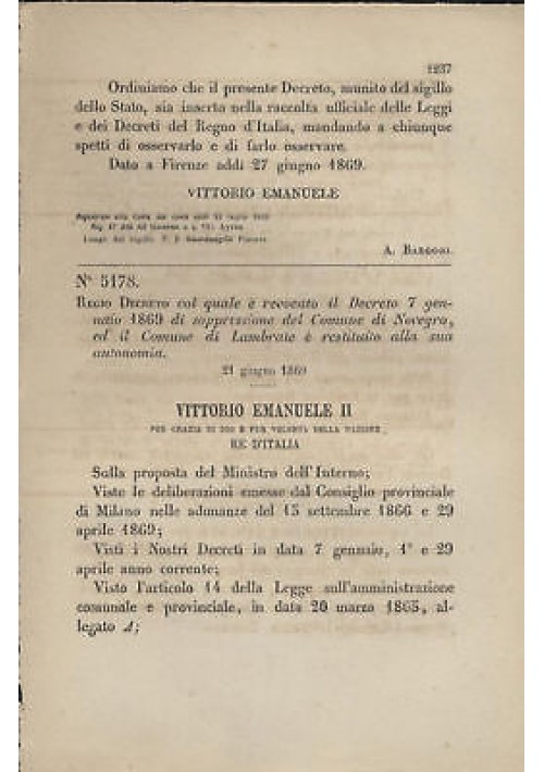 NOVEGRO  REGIO DECRETO 1869 LAMBRATE revoca soppression