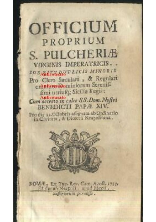 OFFICIUM PROPRIUM S. PULCHERIAE virginis imperatricis 1753 Ricci - Pulcheria 
