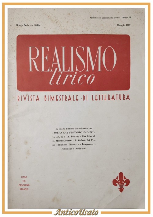 OMAGGIO A FERDINANDO PALAZZI REALISMO LIRICO 1 maggio 1957 rivista letteratura