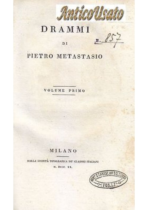 OPERE DI PIETRO METASTASIO 5 volumi completa 1820 Classici Italiani libro antico