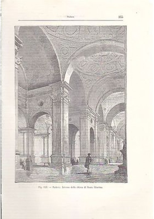 PADOVA INTERNO DELLA CHIESA DI SANTA GIUSTINA  incisione originale 1902 