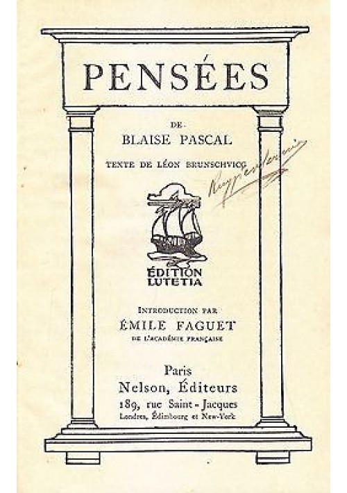 PENSEES DE BLAISE PASCAL - Nelson Editeurs senza data (dopo il 1905) Lutetia