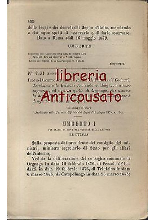 PEZZOLO DE CODAZZI TRIULZINA - REGIO DECRETO 1879 - PIEVE FISSIRAGA ANDREOLA 