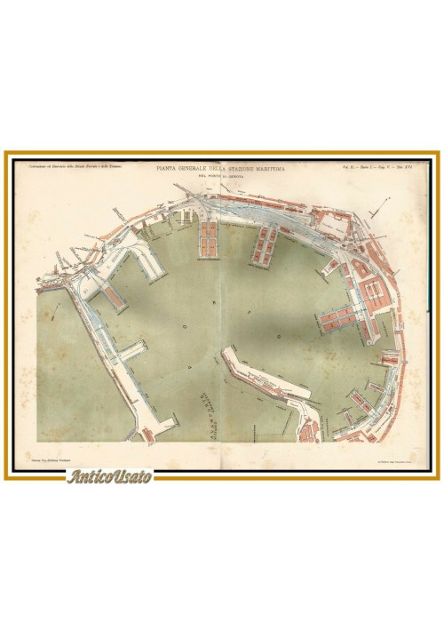 PIANTA DEL PORTO DI GENOVA 1902 Stampa Antica Mappa geografica carta stazione