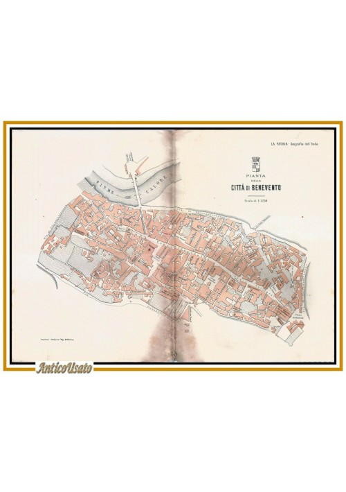 PIANTA DELLA CITTA' DI BENEVENTO 1902 Stampa Antica Mappa geografica carta 
