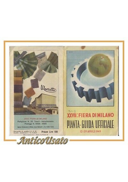 PIANTA GUIDA 27° FIERA di MILANO 1949 pubblicità a colori vintage mappa d'epoca 
