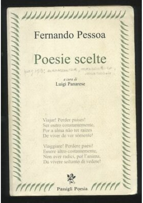 POESIE SCELTE di Ferdinando Pessoa a cura di Luigi Panarese 1993 Passigli 