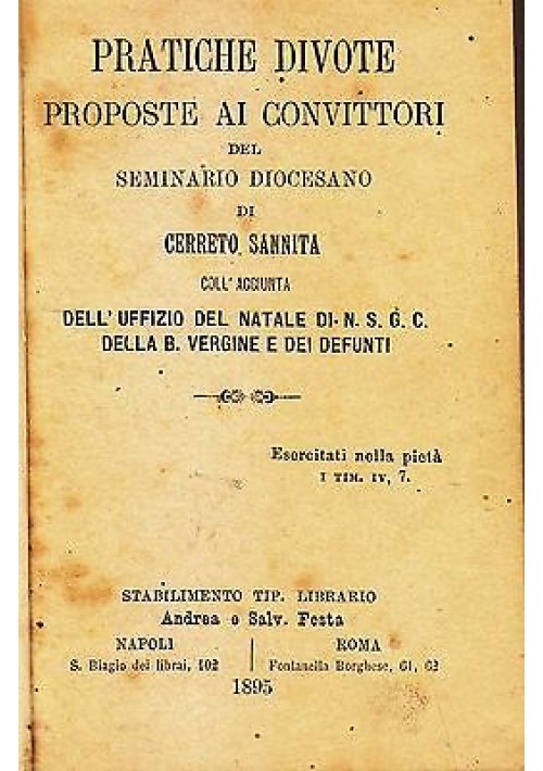 ESAURITO PRATICHE DIVOTE PROPOSTE AI CONVITTORI DEL SEMINARIO DIOCESANO 1895 Festa