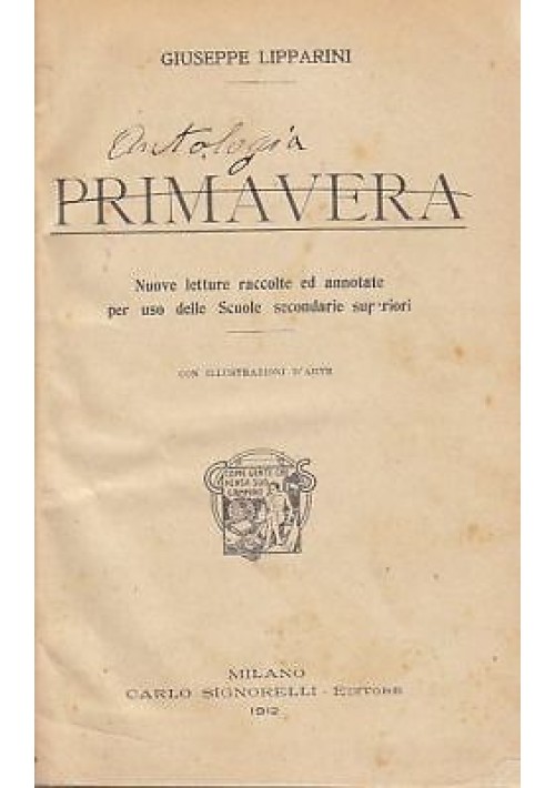 PRIMAVERA di Giuseppe Lipparini ORIGINALE D'EPOCA 1912 - scolastico