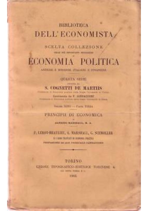 PRINCIPII DI ECONOMIA di Alfredo Marshall 1905 UTET I edizione *