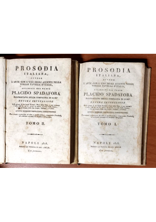 PROSODIA ITALIANA di Placido Spadafora 2 volumi 1818 libro antico arte accenti