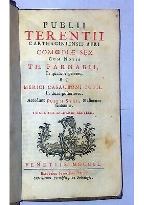 PUBLII TERENTII COMOEDIAE SEX cum notis Farnabii 1740 Pitteri Venezia Terenzio 