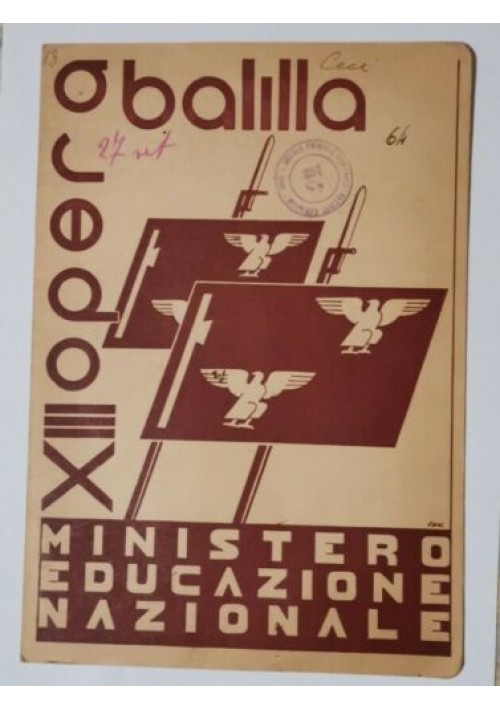 Pagella OPERA BALILLA Ministero Educazione Nazionale 1934 Fascismo ONB vintage