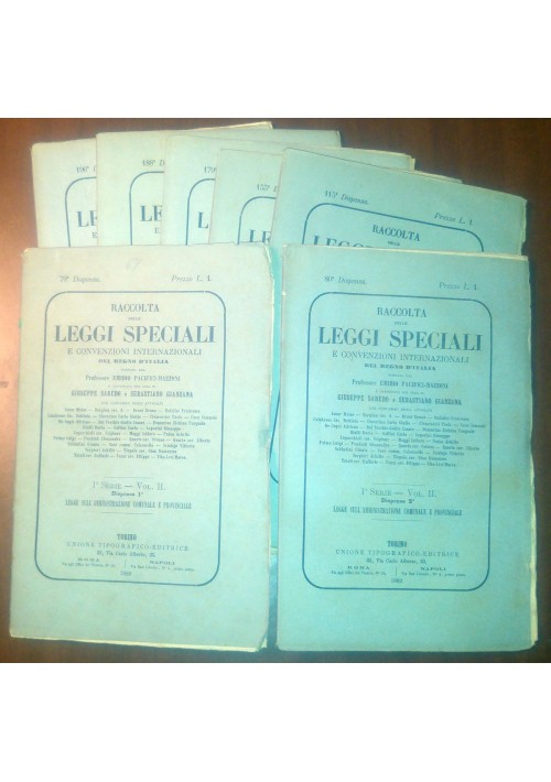 RACCOLTA DELLE LEGGI SPECIALI E CONVENZIONI INTERNAZIONALI 7 fascicoli 1880 