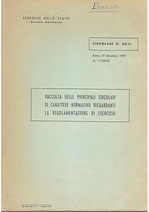 RACCOLTA PRINCIPALI CIRCOLARI CARATTERE NORMATIVO ESERCIZIO ferrovie dello stato