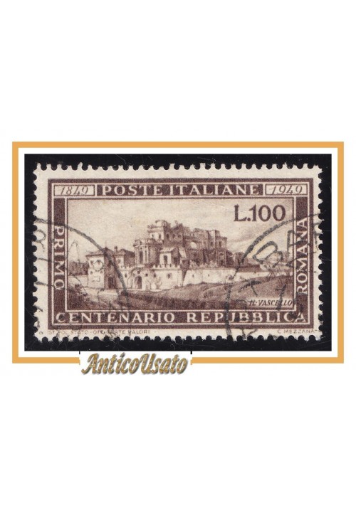 REPUBBLICA ROMANA 1949 Francobollo Usato Timbrato 100 lire Italia