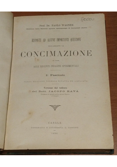 RISPOSTE AD ALCUNE IMPORTANTI QUESTIONI RIGUARDANTI LA CONCIMAZIONE libro antico