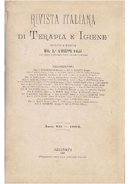 RIVISTA ITALIANA DI TERAPIA E IGIENE  anno VII 1887 Favari editore