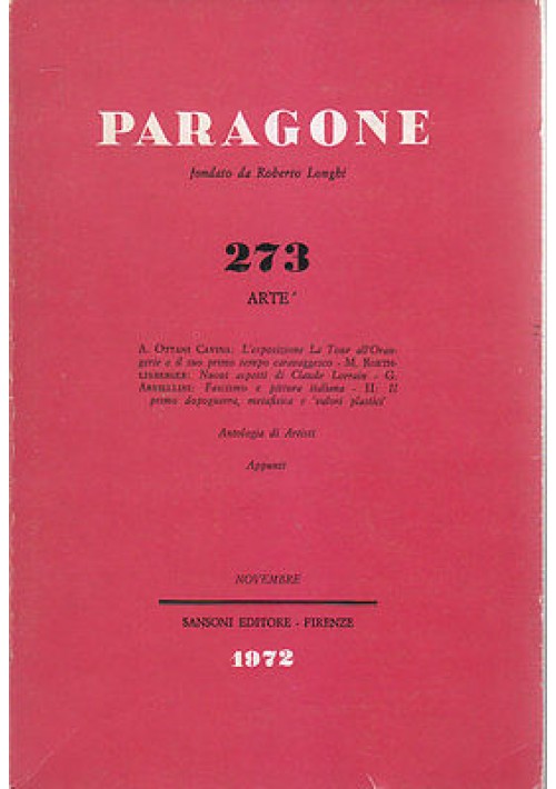 RIVISTA PARAGONE N. 273 ARTE Sansoni Editore novembre 1972  