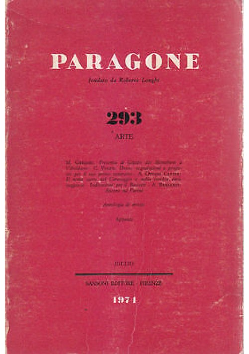 RIVISTA PARAGONE 293 ARTE Sansoni Editore Luglio 1971 giornale