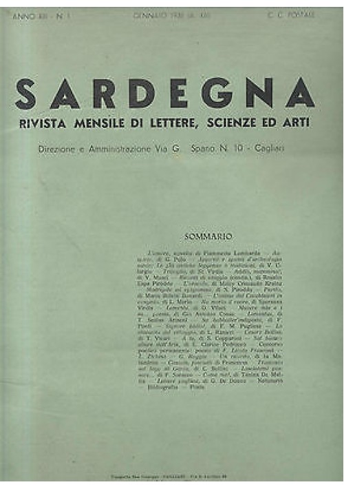 Sardegna gennaio 1935 Rivista mensile di lettere scienze  giornale Vintage
