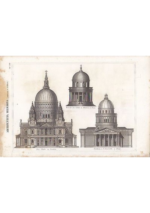 S. PIETRO IN MONTORIO PANTHEON PARIGI S. PAUL LONDRA INCISIONE STAMPA RAME 1866