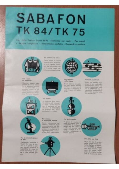 SABAFON TK 84 - 75 Depliant Brochure Radio Magnetofoni fonografi radiofonografo