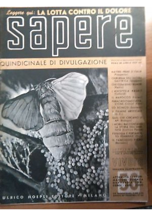 SAPERE 30 aprile 1937 n. 56 Hoepli quindicinale di divulgazione scientifica