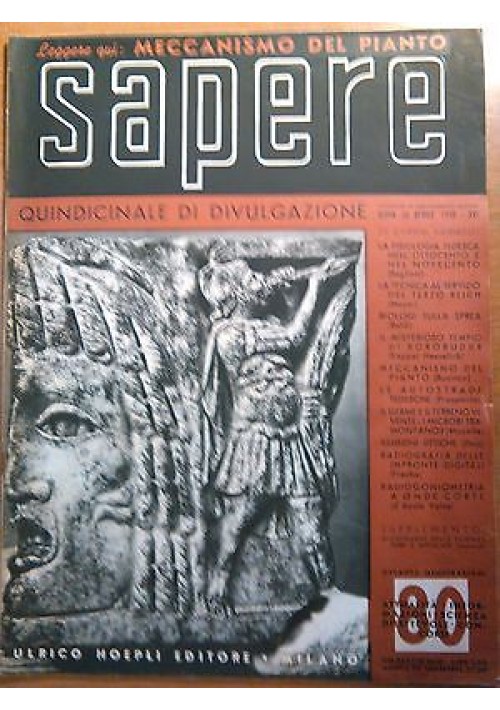 SAPERE 30 aprile 1938 n. 80 Hoepli quindicinale di divulgazione scientifica