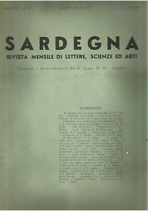 SARDEGNA mensile di lettere scienze marzo 1935 RARO RIVISTA giornale