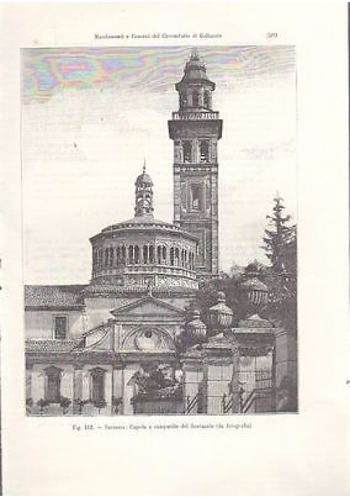 SARONNO CUPOLA E CAMPANILE DEL SANTUARIO incisione originale 1902 