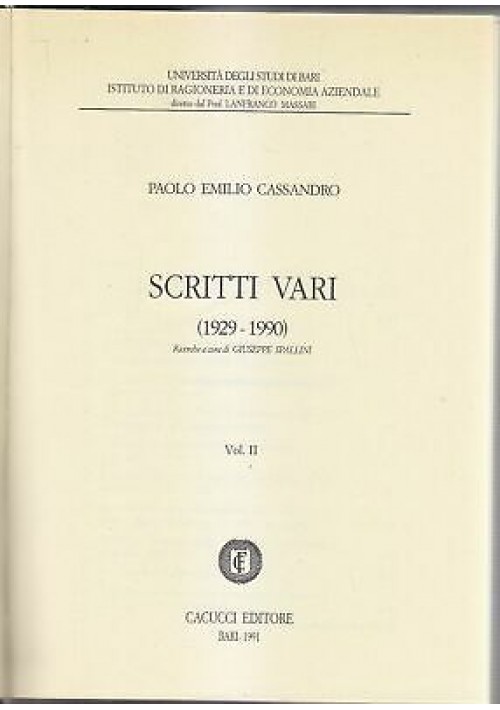 SCRITTI VARI 1929 1990 volume II di Paolo Emilio Cassandro 1991 Cacucci editore 
