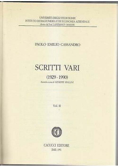 SCRITTI VARI 1929 1990 volume II di Paolo Emilio Cassandro 1991 Cacucci editore 