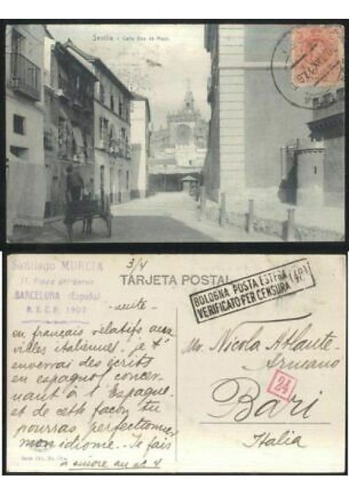 SEVILLA calle dos de Mayo - cartolina viaggiata 1917 postcard tarjeta postal 
