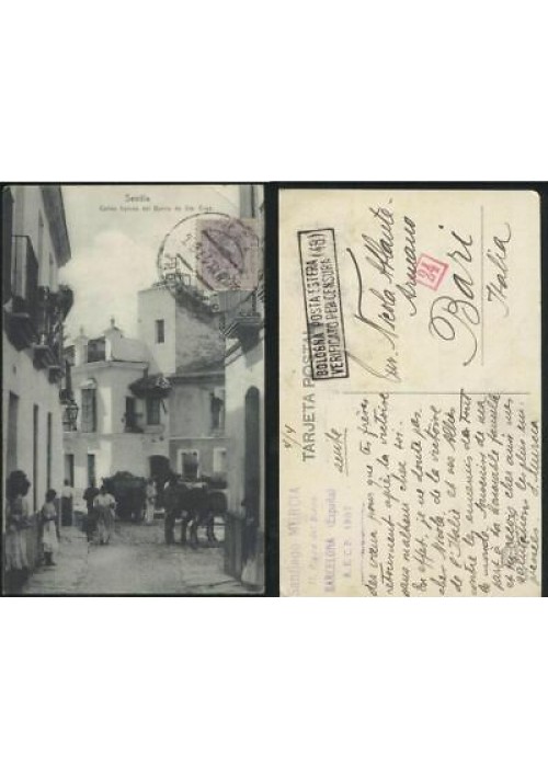 SEVILLA calles tipicas del barrio de Sia Cruz viaggiata 1917 tarjeta postal 