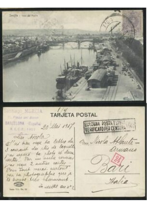 SEVILLA vista del muelle - cartolina viaggiata 1917 postcard tarjeta postal 