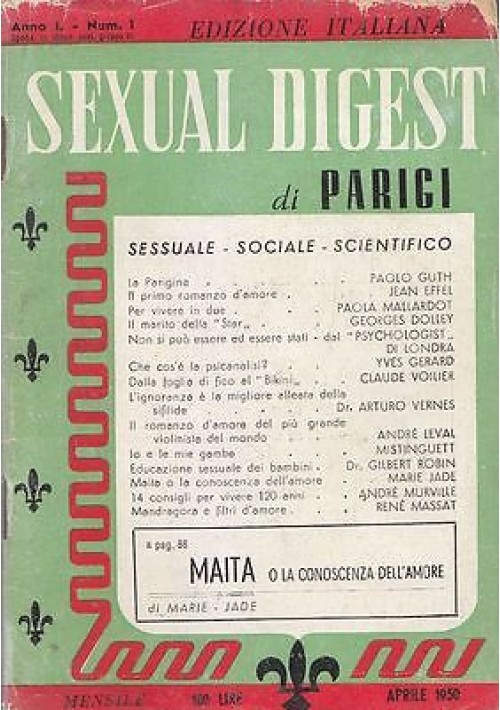 SEXUAL DIGEST DI PARIGI Anno I numero I edizione italiana Aprile 1950