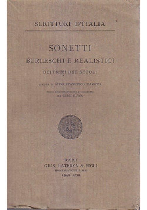 SONETTI BURLESCHI E REALISTICI DEI PRIMI DUE SECOLI 1940 Laterza