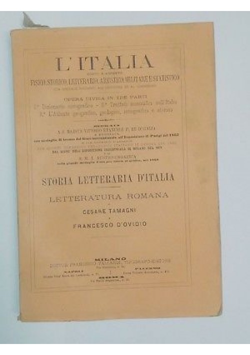 STORIA DELLA LETTERATURA ROMANA Tamagni D’Ovidio 1874 Vallardi storia letteraria