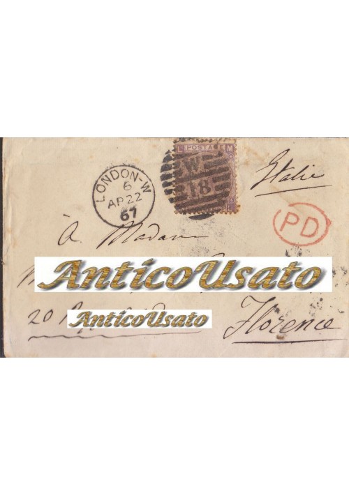 STORIA POSTALE 1867 Busta Affrancata con 6 Pence Six Regina Vittoria Lettera UK