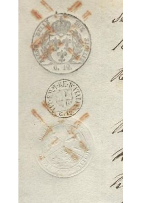 ESAURITO - STORIA POSTALE CARTA BOLLATA REGNO ITALIA 12 GRANI DUE SICILIE ANNULLO RARO 1862