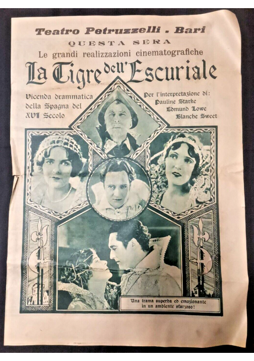 TEATRO PETRUZZELLI 1923 Bari Depliant pubblicitario film TIgre dell'escuriale
